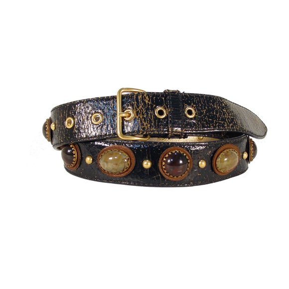 MIU MIU Gemstone Cabochon Concho Crackle Glaze Belt Women's 36/90 (33.5"-37.5")
